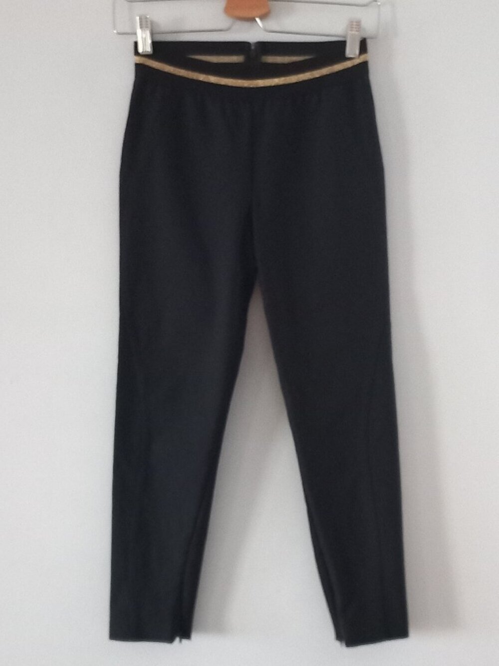 STELLA McCCARTNEY black skinny pants with zip ankles and gold elastic waist